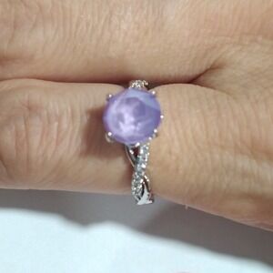 Amethyst Ring Silver Tone Round Purple Gemstone Twisted Band Women Size 6